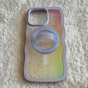 Kate Spade iPhone 15 Pro Max Wavy Opal Iridescent Case + Glitter Loop Ring